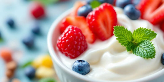 Probiotisk yoghurt med frukt og kremet tekstur.